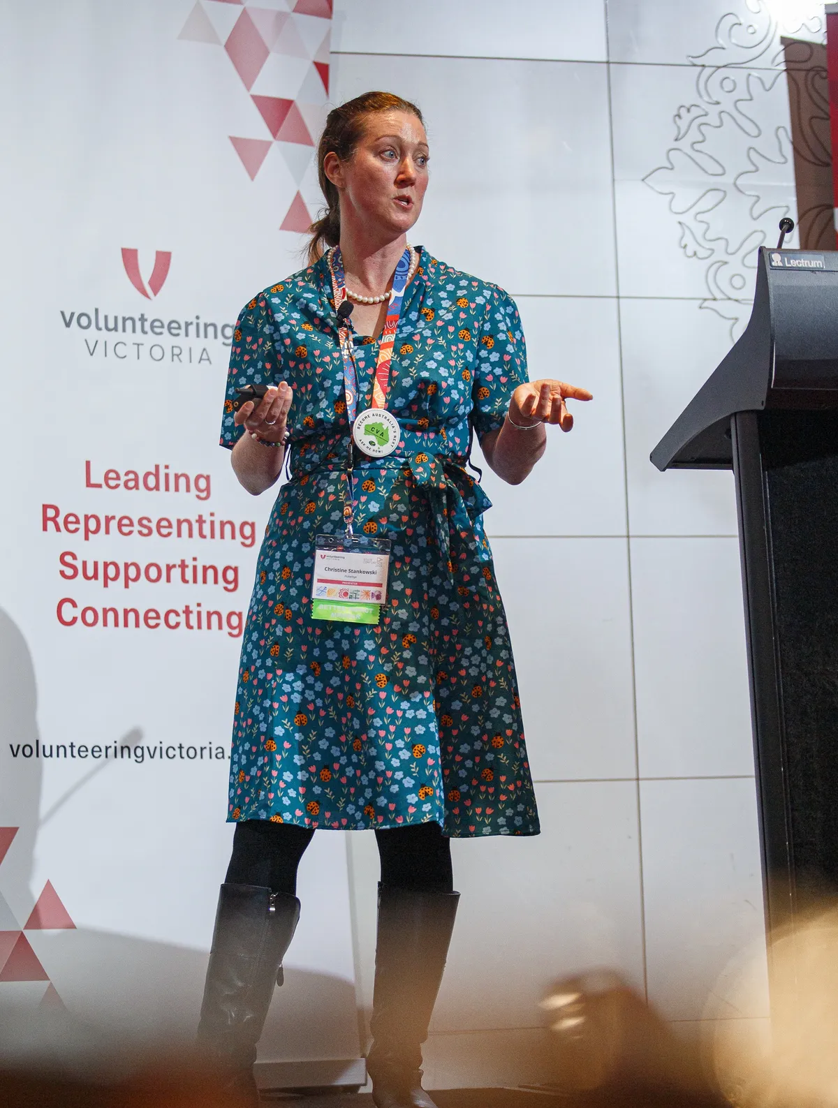 Christine Spiers presenting at the Volunteering Victoria conference, 2024